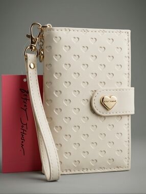 Betsey Johnson Ivory Heart-Embossed Wristlet Wallet